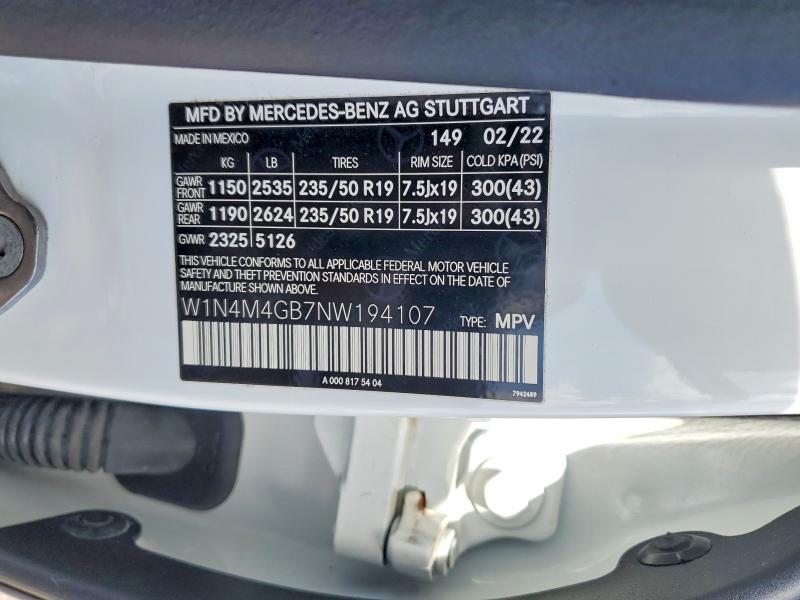 2022 Mercedes-benz Glb მანქანა იყიდება აუქციონზე, vin: W1N4M4GB7NW194107, აუქციონის ნომერი: 62905746