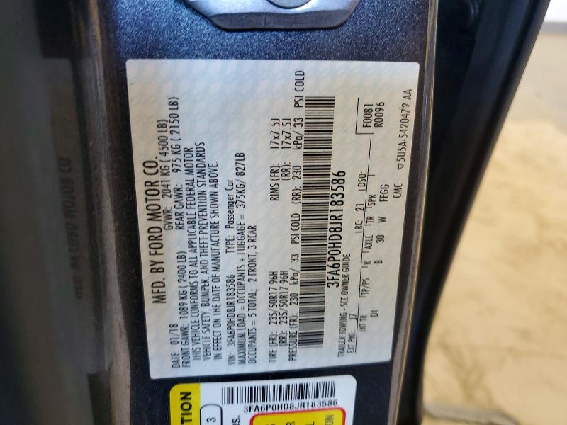 Продажа на аукционе авто 2018 Ford Fusion, vin: 3FA6P0HD8JR183586, номер лота: 61575796