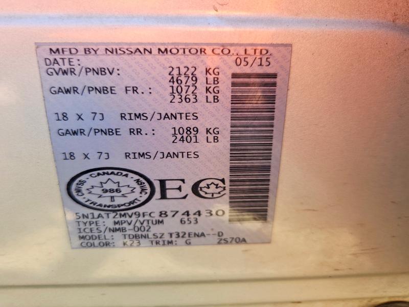 Продажа на аукционе авто 2015 Nissan Rogue, vin: 5N1AT2MV9FC874430, номер лота: 60144756