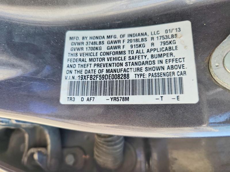 60042136 :رقم المزاد ، 19XFB2F59DE008288 vin ، 2013 Honda Civic مزاد بيع