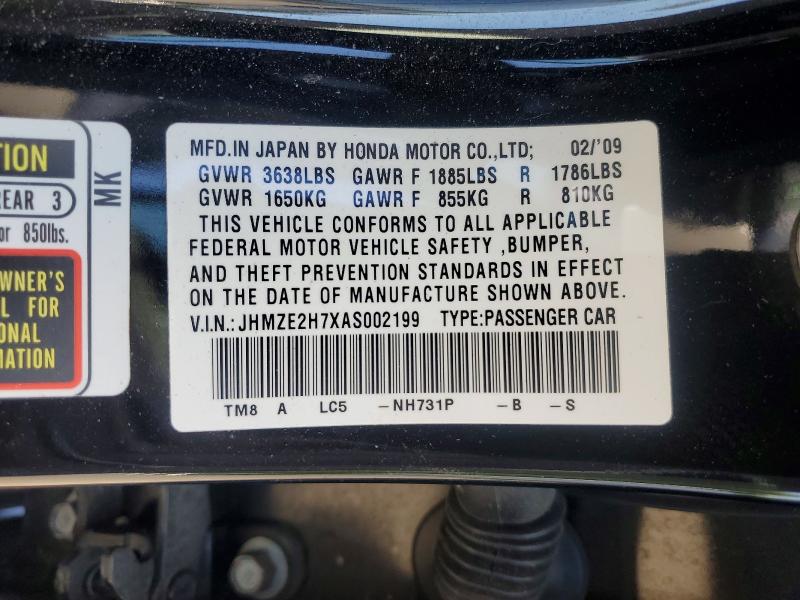 Aukcja sprzedaży 2010 Honda Insight, vin: JHMZE2H7XAS002199, numer aukcji: 60168246