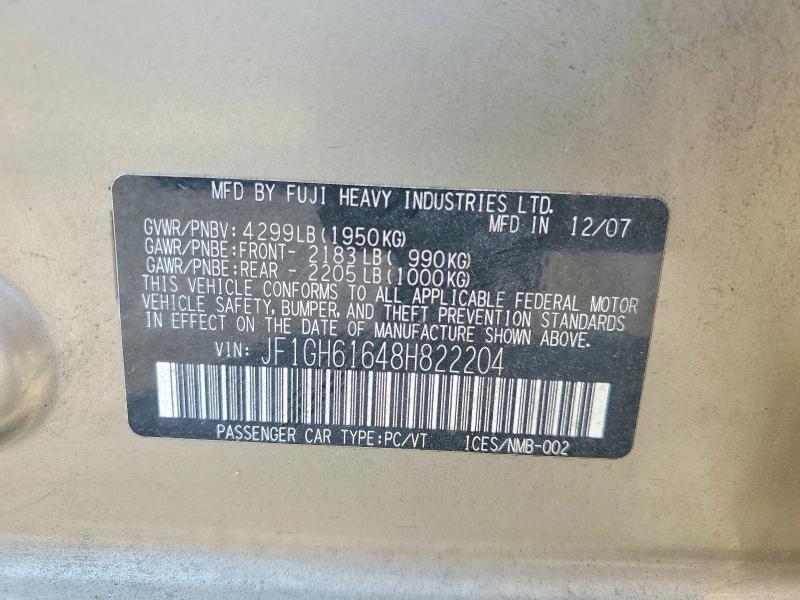 61791936 :رقم المزاد ، JF1GH61648H822204 vin ، 2008 Subaru Impreza مزاد بيع