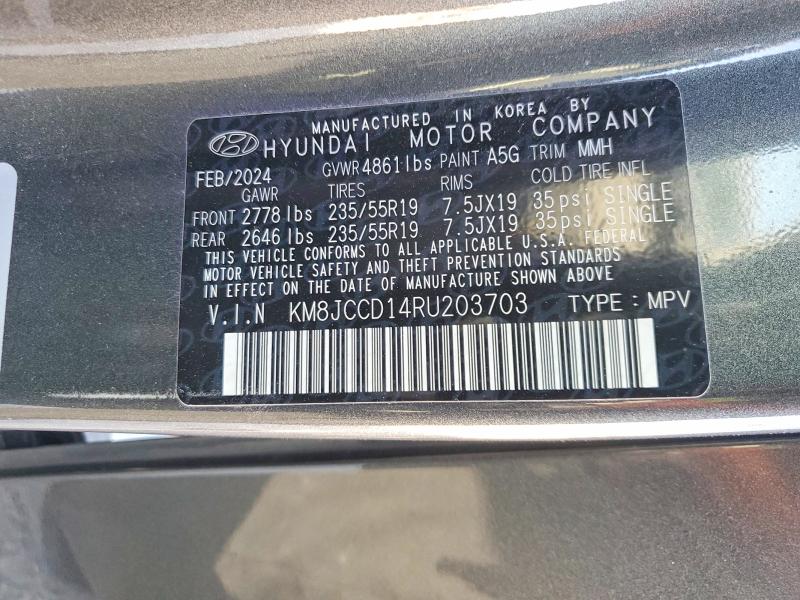 62933926 :رقم المزاد ، KM8JCCD14RU203703 vin ، 2024 Hyundai Tucson مزاد بيع