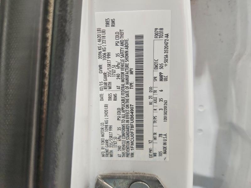 62341476 :رقم المزاد ، 1FMCU0F78FUB64907 vin ، 2015 Ford Escape مزاد بيع
