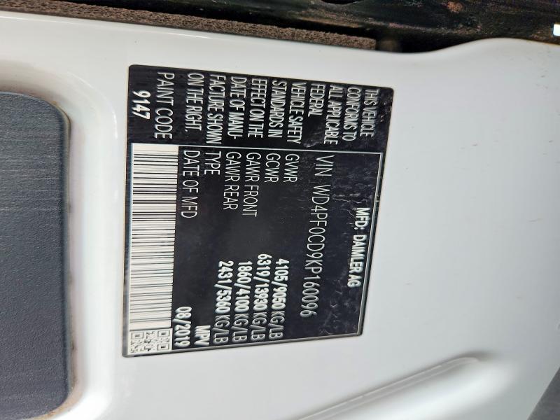Aukcja sprzedaży 2019 Mercedes-benz Sprinter, vin: WD4PF0CD9KP160096, numer aukcji: 59328106