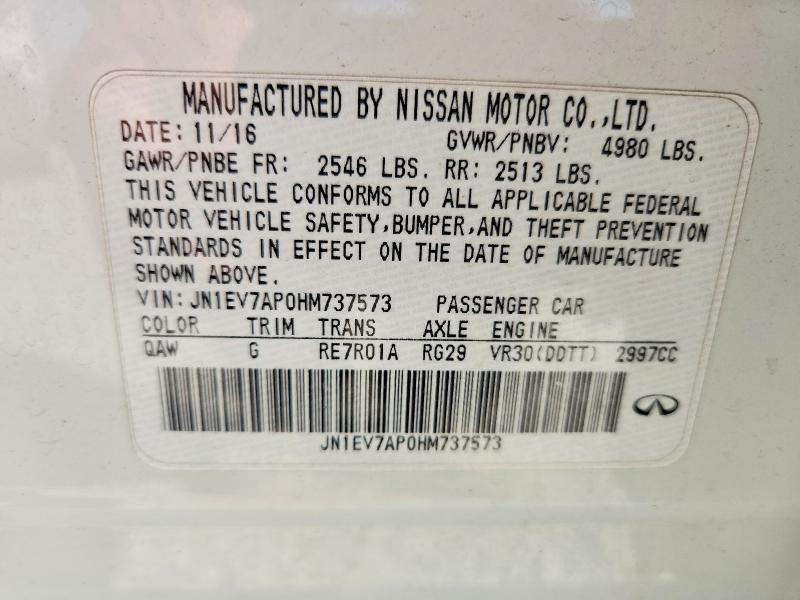 Aukcja sprzedaży 2017 Infiniti Q50, vin: JN1EV7AP0HM737573, numer aukcji: 59229316