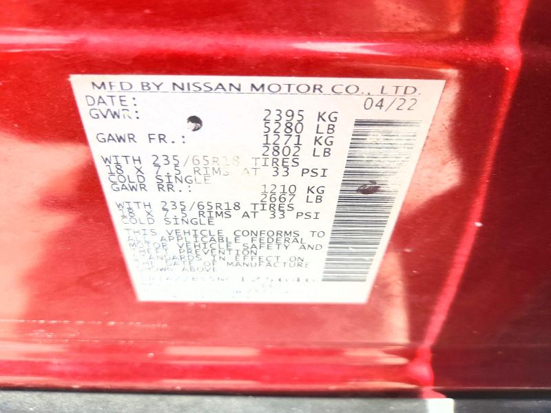 62131726 :رقم المزاد ، 5N1AZ2BS5NC125646 vin ، 2022 Nissan Murano مزاد بيع