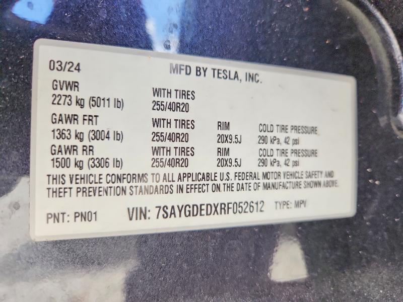 Aukcja sprzedaży 2024 Tesla Model Y, vin: 7SAYGDEDXRF052612, numer aukcji: 62480346