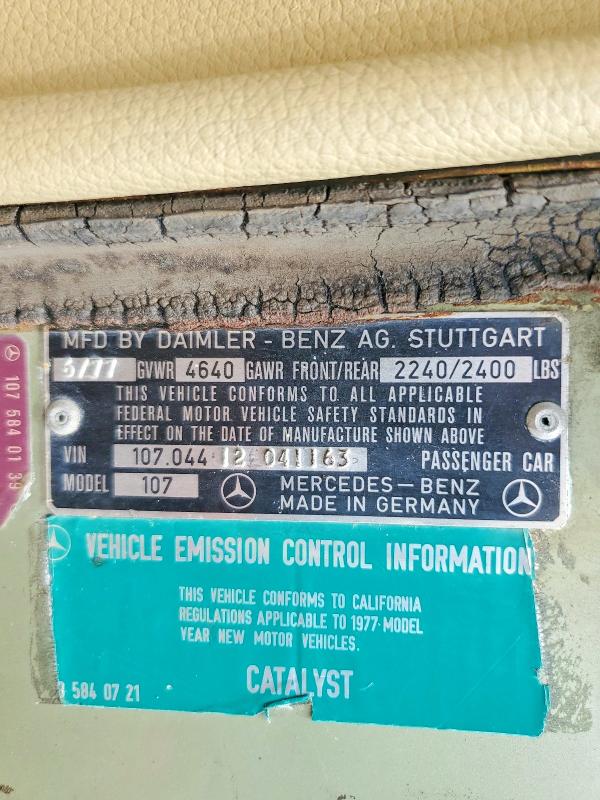 62791916 :رقم المزاد ، 10704412041163 vin ، 1977 Mercedes-benz 450 Sl مزاد بيع