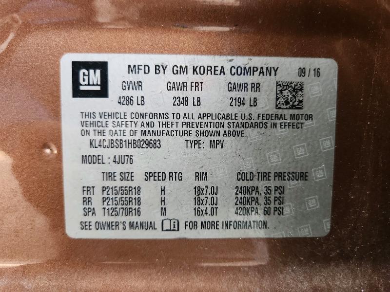 Aukcja sprzedaży 2017 Buick Encore, vin: KL4CJBSB1HB029683, numer aukcji: 62920196