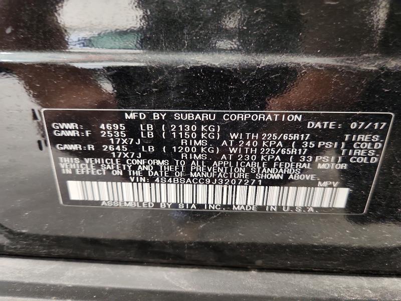 2018 Subaru Outback მანქანა იყიდება აუქციონზე, vin: 4S4BSACC9J3207271, აუქციონის ნომერი: 61614406