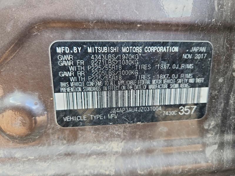 2018 Mitsubishi Outlander Sport მანქანა იყიდება აუქციონზე, vin: JA4AP3AU4JZ031004, აუქციონის ნომერი: 63488556
