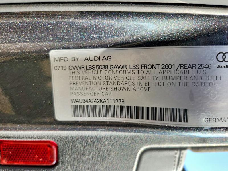 Aukcja sprzedaży 2019 Audi S4, vin: WAUB4AF42KA111379, numer aukcji: 61697556