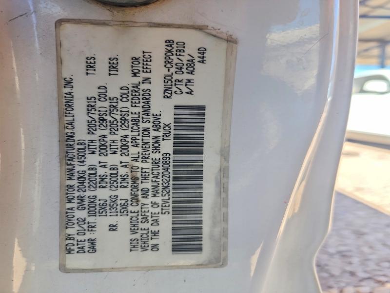 59803486 :رقم المزاد ، 5TEVL52N32Z040899 vin ، 2002 Toyota Tacoma مزاد بيع