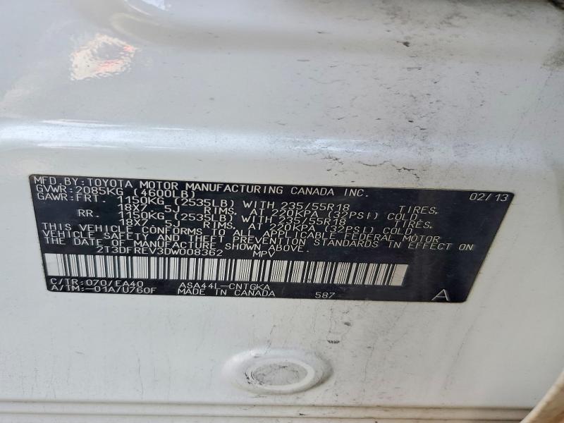 2013 Toyota Rav4 მანქანა იყიდება აუქციონზე, vin: 2T3DFREV3DW008362, აუქციონის ნომერი: 62307176