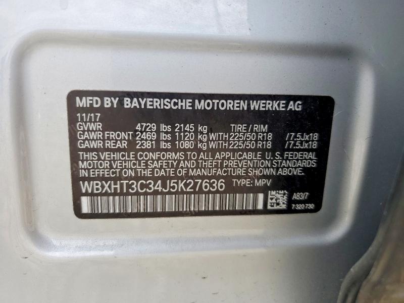 59189066 :رقم المزاد ، WBXHT3C34J5K27636 vin ، 2018 Bmw X1 مزاد بيع
