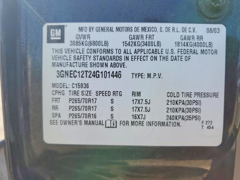 2004 Chevrolet Avalanche მანქანა იყიდება აუქციონზე, vin: 3GNEC12T24G101446, აუქციონის ნომერი: 62523556