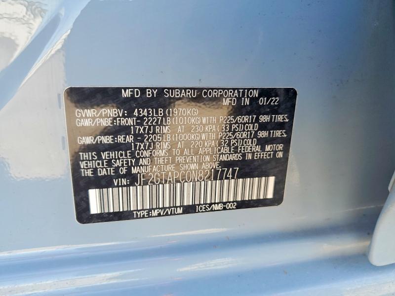 Продаж на аукціоні авто 2022 Subaru Crosstrek, vin: JF2GTAPC0N8217747, номер лоту: 60622616