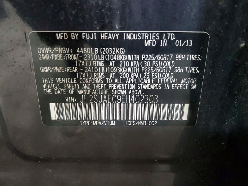 2014 Subaru Forester მანქანა იყიდება აუქციონზე, vin: JF2SJAEC9EH402303, აუქციონის ნომერი: 60551676