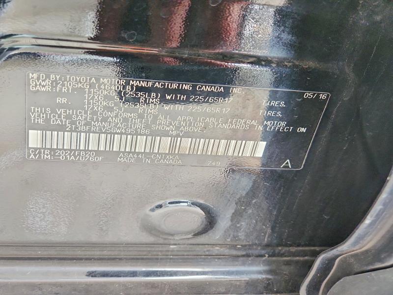 59627716 :رقم المزاد ، 2T3BFREV5GW495186 vin ، 2016 Toyota Rav4 مزاد بيع
