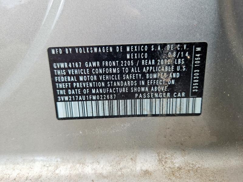Продажа на аукционе авто 2015 Volkswagen Golf, vin: 3VW217AU1FM022687, номер лота: 62833626