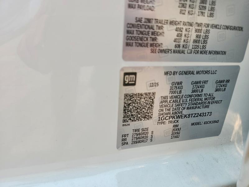Aukcja sprzedaży 2026 Chevrolet Silverado, vin: 1GCPKWEK8TZ243173, numer aukcji: 61562726