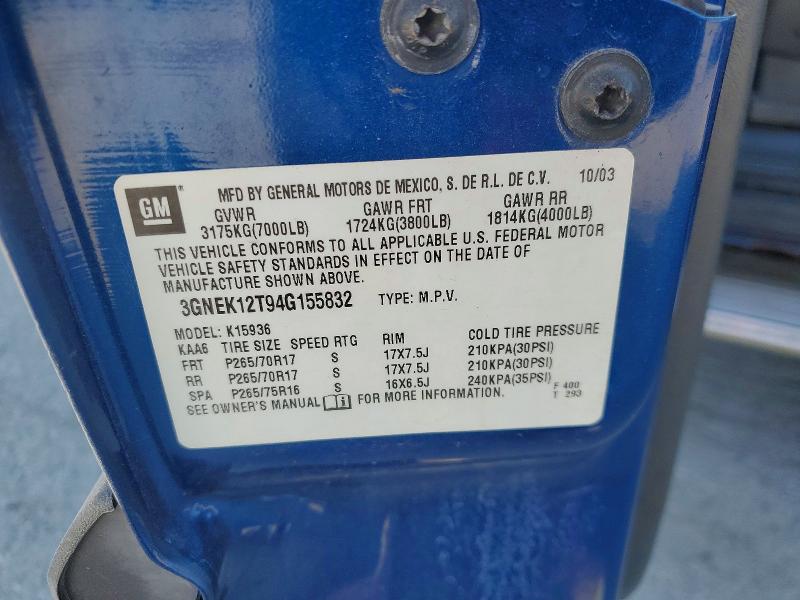 60647096 :رقم المزاد ، 3GNEK12T94G155832 vin ، 2004 Chevrolet Avalanche مزاد بيع