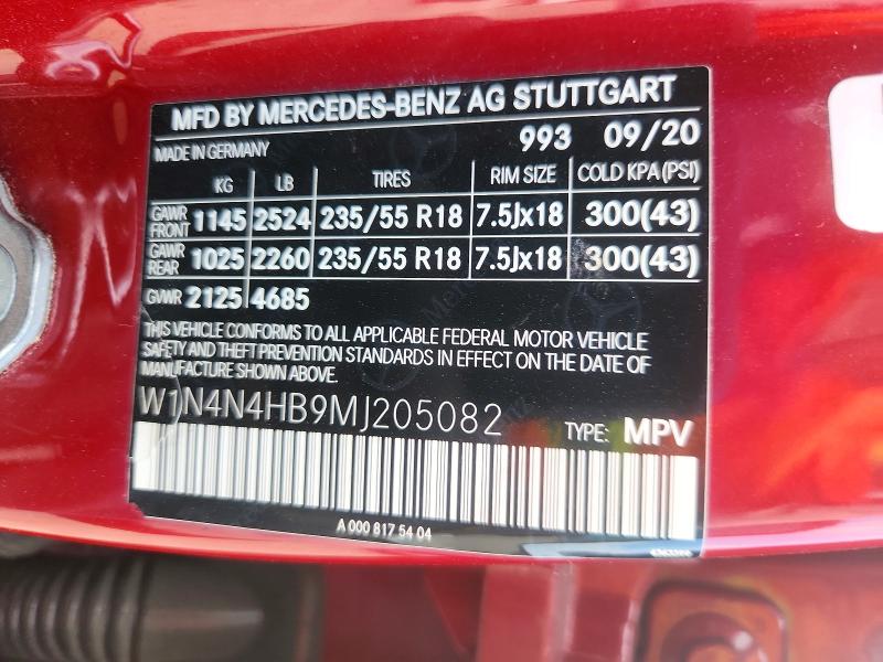 2021 Mercedes-benz Gla მანქანა იყიდება აუქციონზე, vin: W1N4N4HB9MJ205082, აუქციონის ნომერი: 59690836