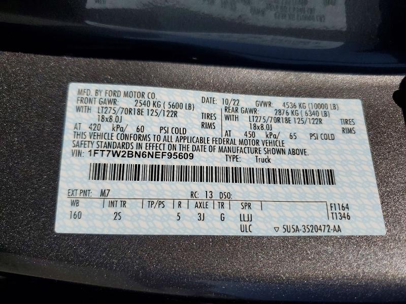 Продаж на аукціоні авто 2022 Ford F250, vin: 1FT7W2BN6NEF95609, номер лоту: 61374926