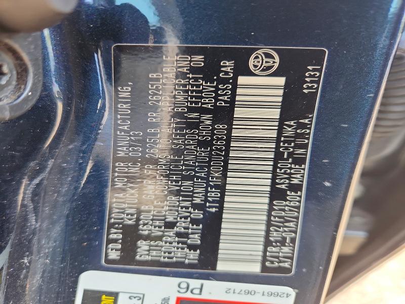 Продаж на аукціоні авто 2013 Toyota Camry, vin: 4T1BF1FK0DU236308, номер лоту: 59635896
