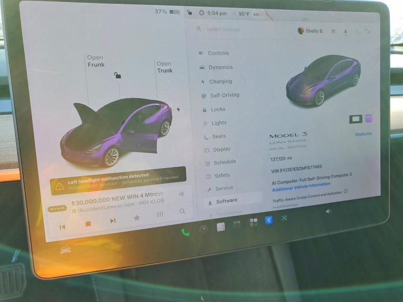 61782396 :رقم المزاد ، 5YJ3E1EB2MF877465 vin ، 2021 Tesla Model 3 مزاد بيع