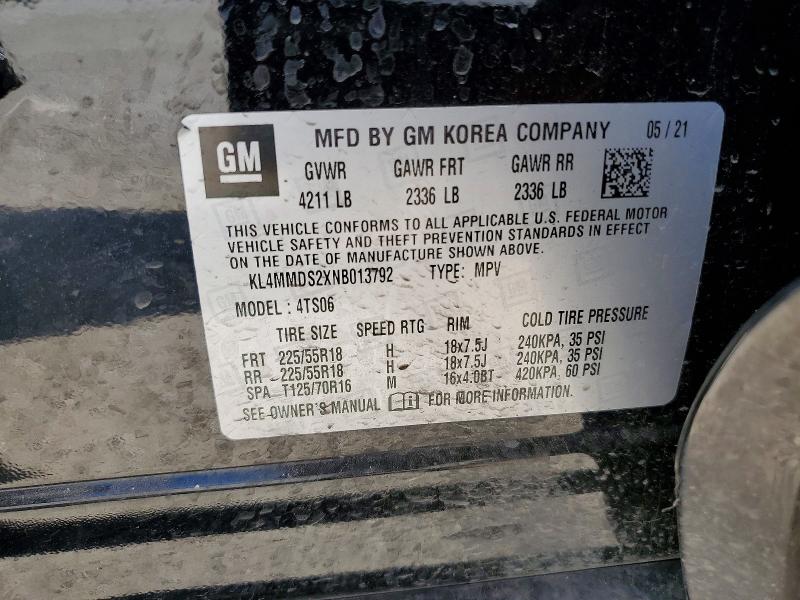 62216356 :رقم المزاد ، KL4MMDS2XNB013792 vin ، 2022 Buick Encore Gx مزاد بيع