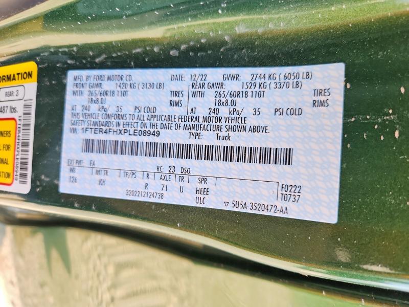 Aukcja sprzedaży 2023 Ford Ranger, vin: 1FTER4FHXPLE08949, numer aukcji: 59917396