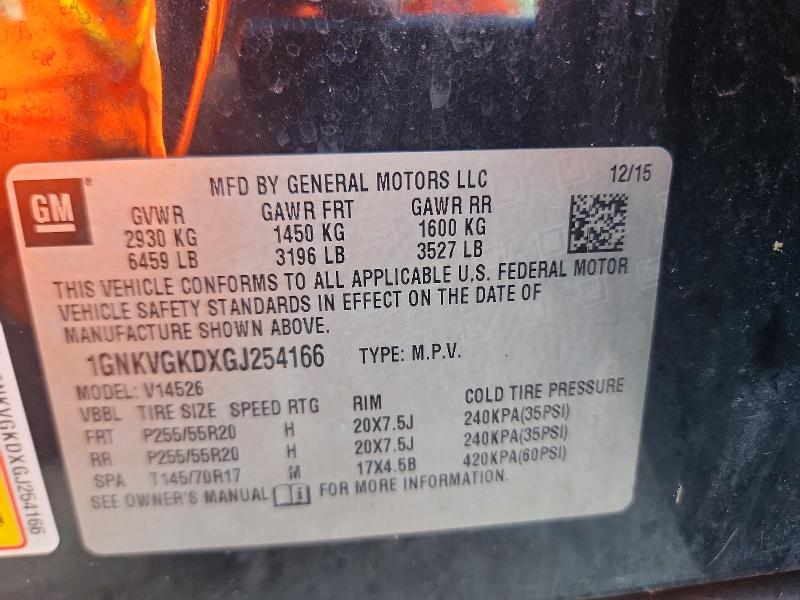 60743796 :رقم المزاد ، 1GNKVGKDXGJ254166 vin ، 2016 Chevrolet Traverse مزاد بيع