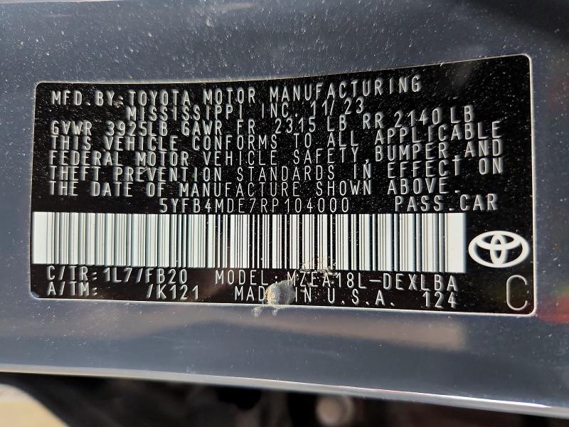 61010356 :رقم المزاد ، 5YFB4MDE7RP104000 vin ، 2024 Toyota Corolla مزاد بيع