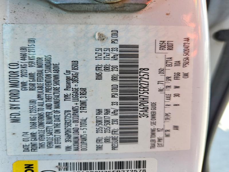 Aukcja sprzedaży 2014 Ford Fusion, vin: 3FA6P0H75ER272578, numer aukcji: 61568746