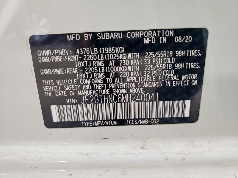 Aukcja sprzedaży 2021 Subaru Crosstrek, vin: JF2GTHNC6MH240041, numer aukcji: 61893856