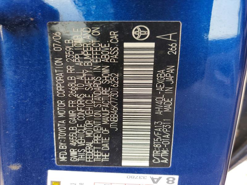 Aukcja sprzedaży 2007 Toyota Camry, vin: JTNBB46K773016252, numer aukcji: 59264316