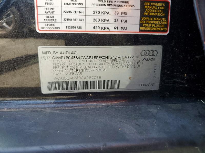 2012 Audi A3 მანქანა იყიდება აუქციონზე, vin: WAUBEAFM9CA167088, აუქციონის ნომერი: 60704366