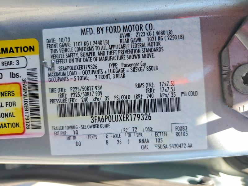 2014 Ford Fusion მანქანა იყიდება აუქციონზე, vin: 3FA6P0LUXER179326, აუქციონის ნომერი: 62876366