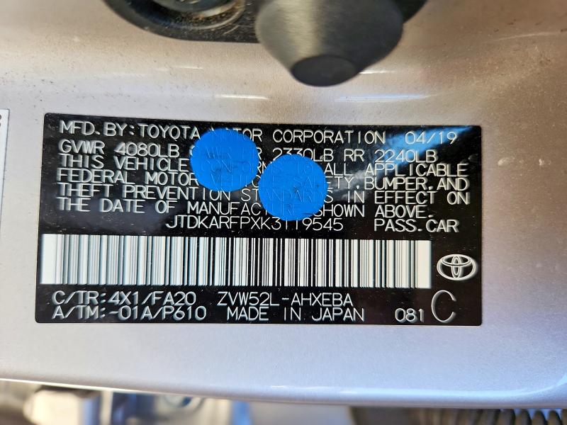 Продаж на аукціоні авто 2019 Toyota Prius Prime, vin: JTDKARFPXK3119545, номер лоту: 59884136