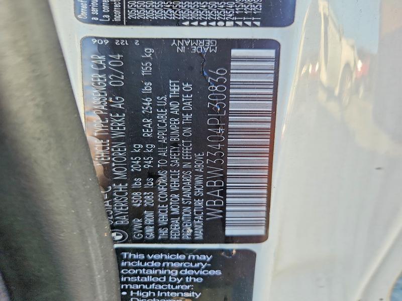 59343066 :رقم المزاد ، WBABW33404PL30836 vin ، 2004 Bmw 325 مزاد بيع