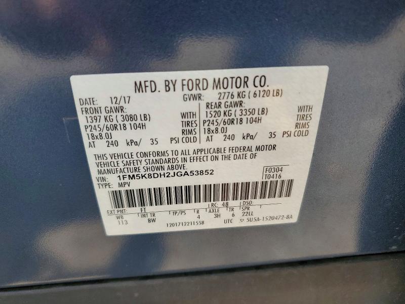 Продажа на аукционе авто 2018 Ford Explorer, vin: 1FM5K8DH2JGA53852, номер лота: 61733776