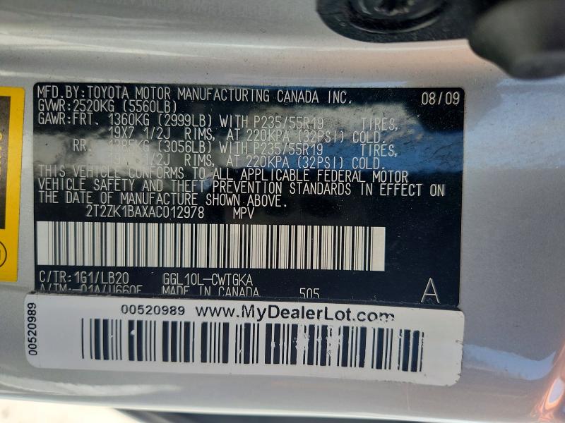 Продаж на аукціоні авто 2010 Lexus Rx, vin: 2T2ZK1BAXAC012978, номер лоту: 61964976