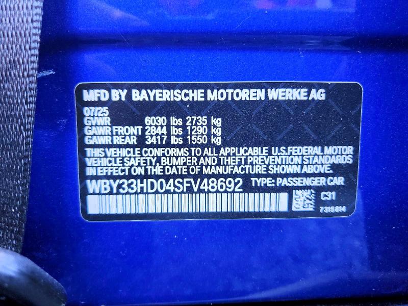 Aukcja sprzedaży 2025 Bmw I4, vin: WBY33HD04SFV48692, numer aukcji: 60189046