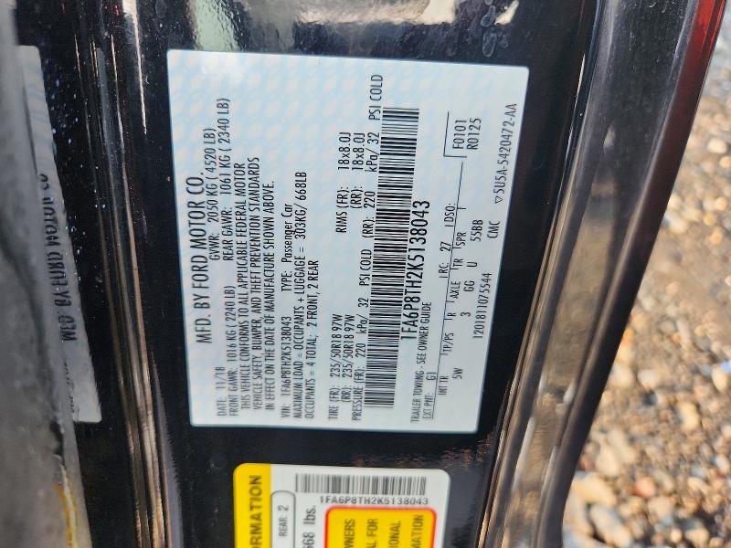 62667276 :رقم المزاد ، 1FA6P8TH2K5138043 vin ، 2019 Ford Mustang مزاد بيع