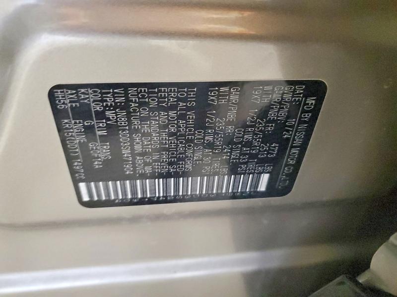 2025 Nissan Rogue მანქანა იყიდება აუქციონზე, vin: JN8BT3DD3SW471904, აუქციონის ნომერი: 60930746