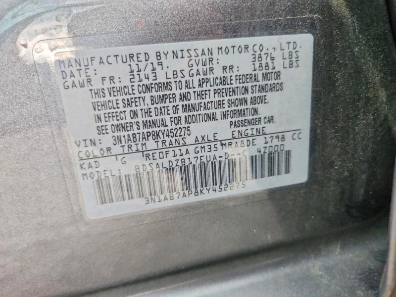 Aukcja sprzedaży 2019 Nissan Sentra, vin: 3N1AB7AP8KY452275, numer aukcji: 60958946
