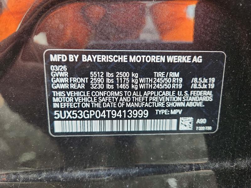 Aukcja sprzedaży 2026 Bmw X3, vin: 5UX53GP04T9413999, numer aukcji: 60625016