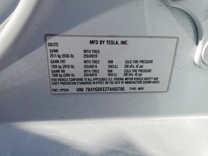 61500576 :رقم المزاد ، 7SAYGDEE2TA465766 vin ، 2026 Tesla Model Y مزاد بيع